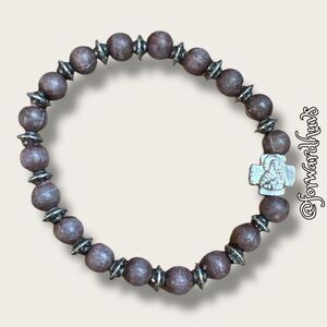 Bundle Sale 3 for $15 | Purple Wooden Bead Stretch Bracelet with Religious Accen